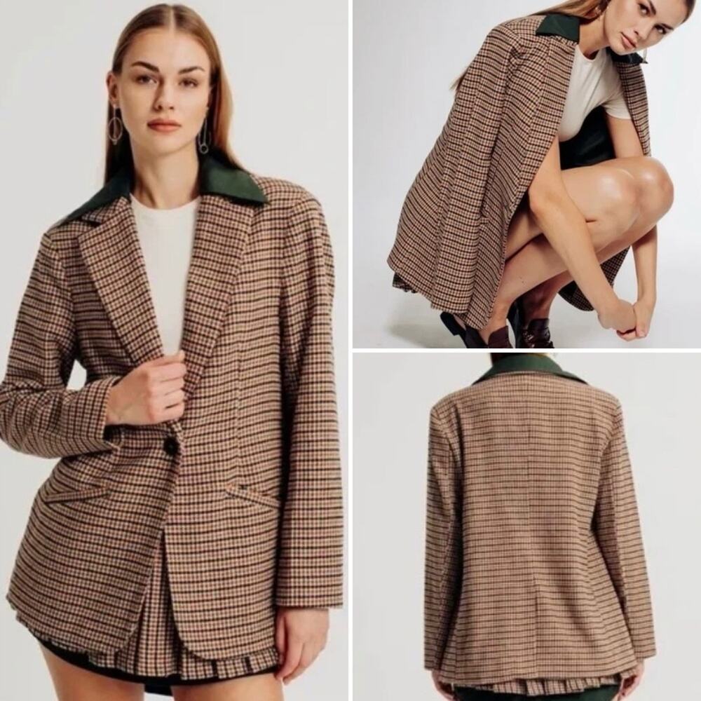 Torn by RONNY KOBO $248 Anok Houndstooth Blazer Double Collar NWOT MED